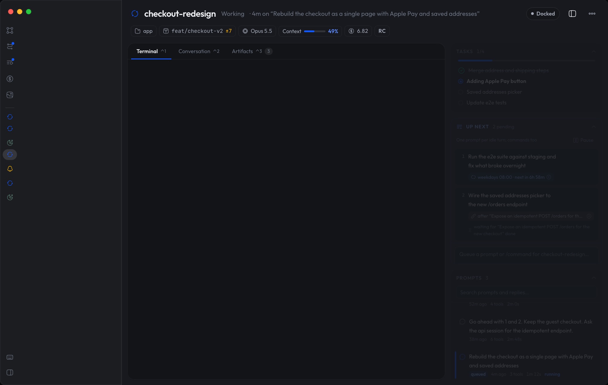 A single Claude Code terminal, the only thing in view