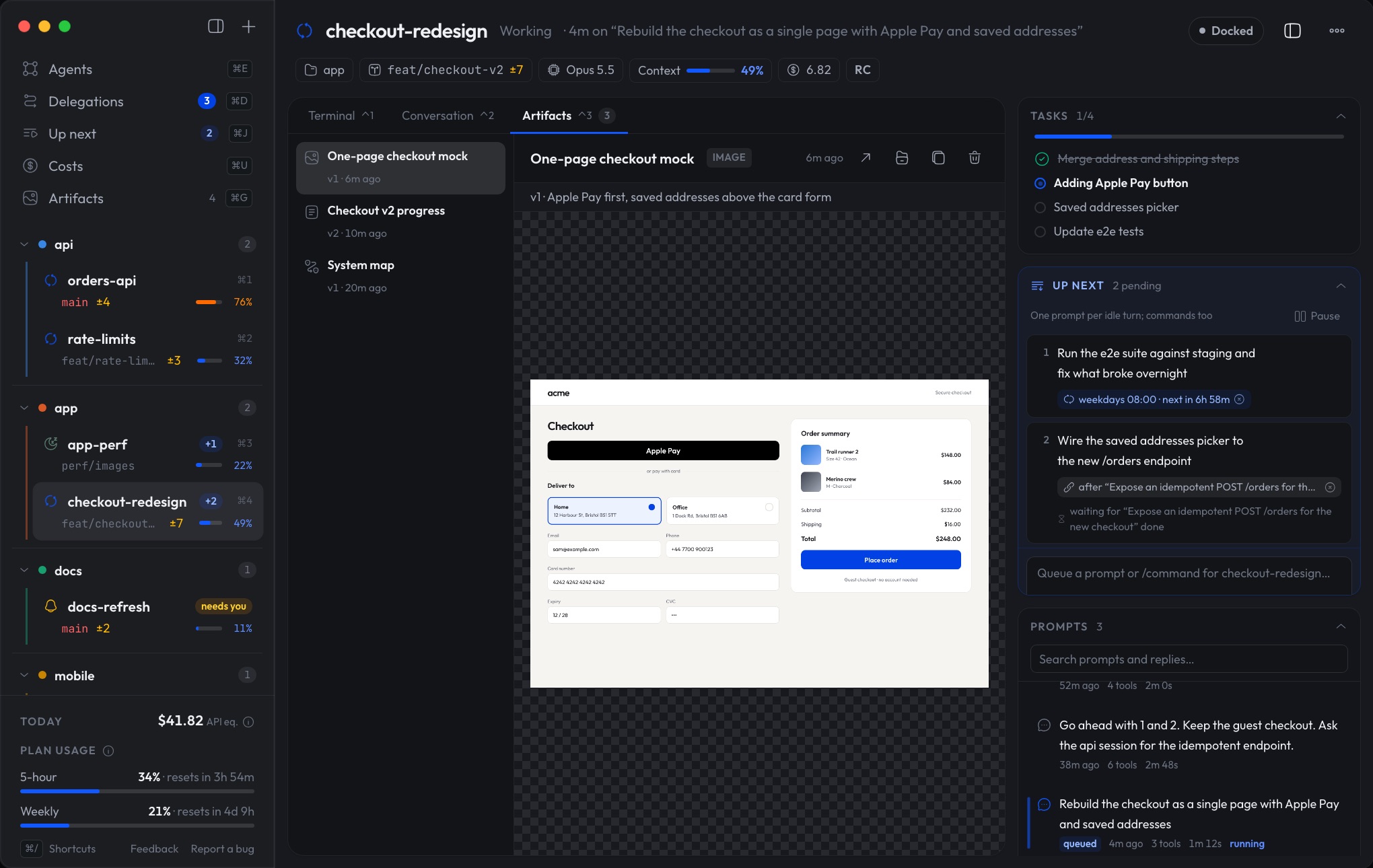 An artifact: the one-page checkout mock an agent published